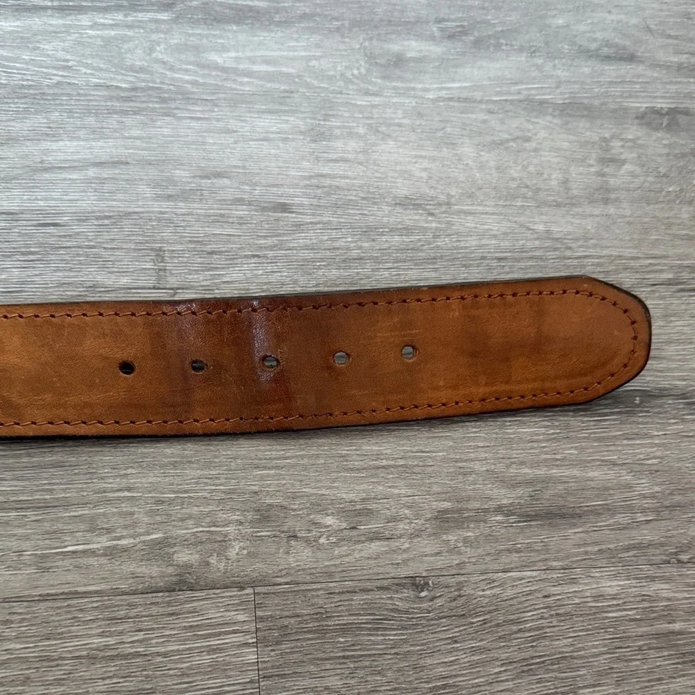 Western Brown Leather Belt with Denim Woven Panel Accents